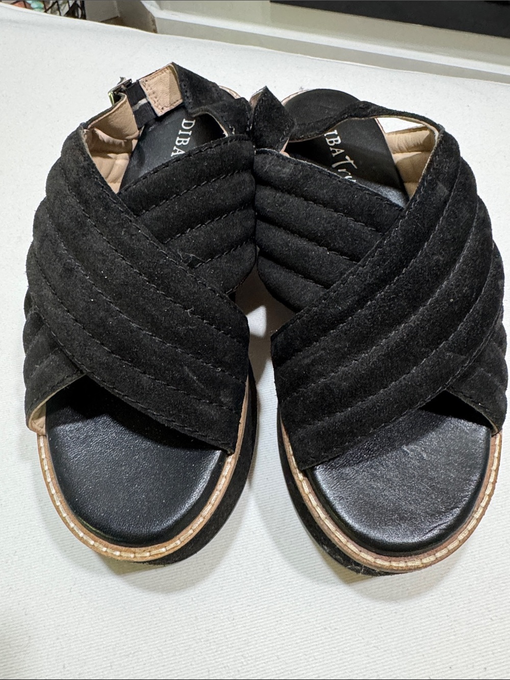Women's Black Quilted Crisscross Wedge Sandals